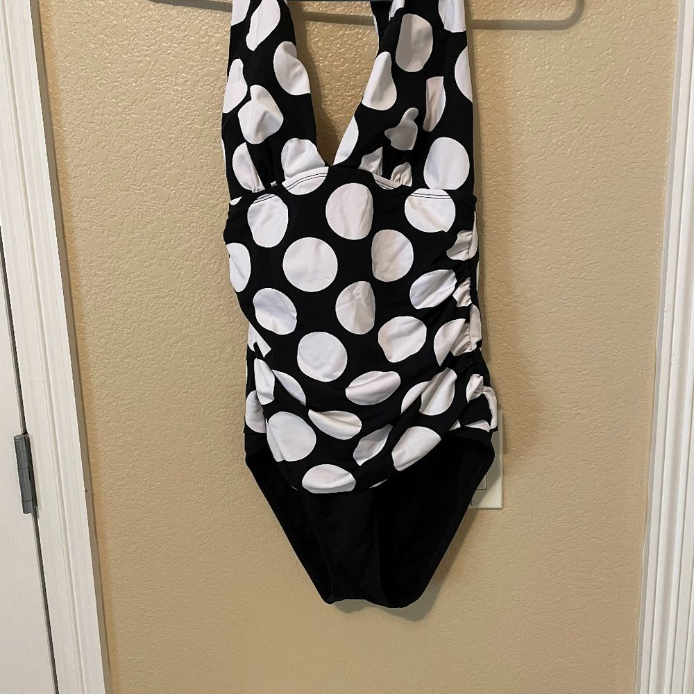 CHAPS - BLACK AND WHITE POLKA DOT SWIMSUIT